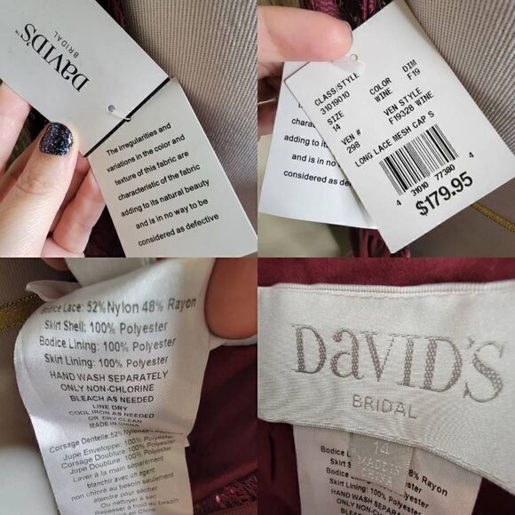 Davids Bridal Lace Top Formal Dress Gown Wine Burgundy 14 - Picture 10 of 15